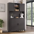 thumbnail image 1 of Laintene 39" W Kitchen Pantry Cabinet with Sliding Doors, Tall Storage Cabinet with Charging Station & Adjustable Shelves, Modern Bar Cabinet with Wine Rack for Dining Living Room, Black, 1 of 8