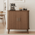 thumbnail image 1 of Laintene Sideboard with Storage, Modern Buffet Cabinet with 2 Sliding Tambour Doors, Fluted Storage Cabinet with Adjustable Shelves, Accent Cabinet for Living Room, Walnut, 1 of 9