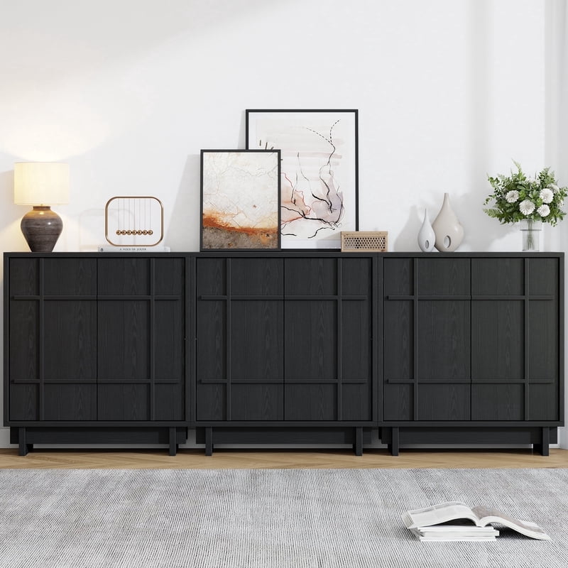 Laintene Buffet Sideboard Cabinet, Modern Modular Storage Cabinet with Adjustable Shelves, 31" Tall Sturdy Accent Credenza Cabinet for Kitchen Dining Living Room, Black Set of 3