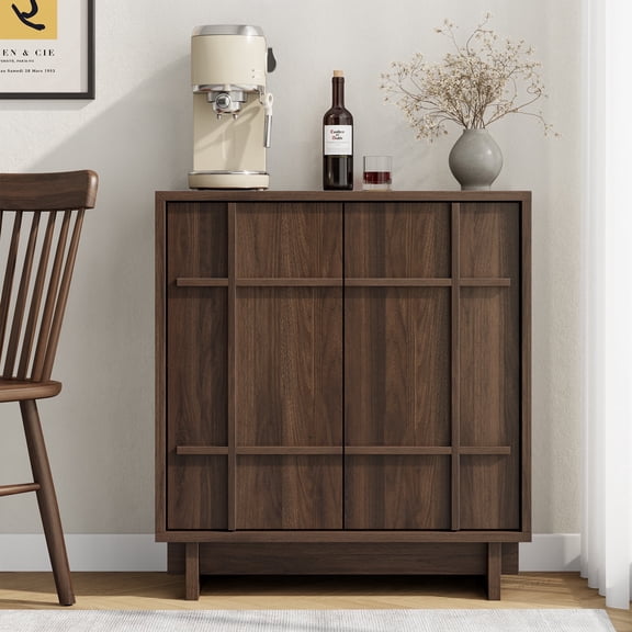Laintene Sideboard Buffet Cabinet with Storage, 31" Mid Century Storage Cabinet with Lines Panel Doors, Adjustable Shelf for Kitchen Dining Room, Wood Accent Cabinet for Living Room, Walnut