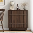 thumbnail image 1 of Laintene Sideboard Buffet Cabinet with Storage, 31" Mid Century Storage Cabinet with Lines Panel Doors, Adjustable Shelf for Kitchen Dining Room, Wood Accent Cabinet for Living Room, Walnut, 1 of 10