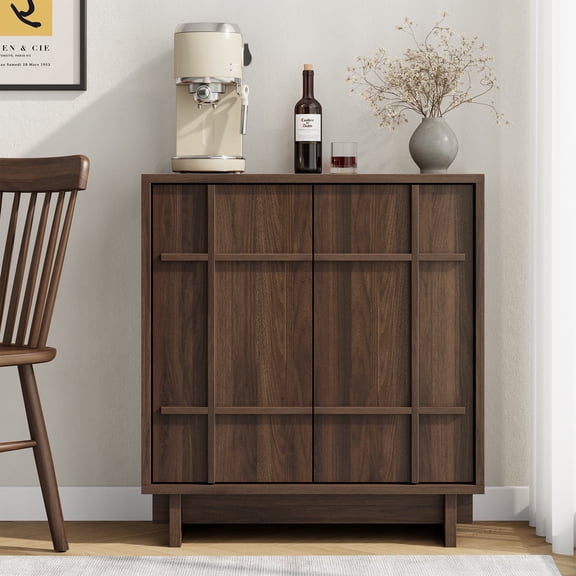 Laintene Sideboard Buffet Cabinet with Storage, 31" Mid Century Storage Cabinet with Lines Panel Doors, Adjustable Shelf for Kitchen Dining Room, Wood Accent Cabinet for Living Room, Walnut