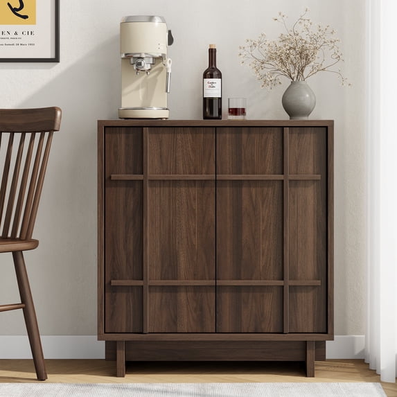 Laintene Sideboard Buffet Cabinet with Storage, 31" Mid Century Storage Cabinet with Lines Panel Doors, Adjustable Shelf for Kitchen Dining Room, Wood Accent Cabinet for Living Room, Walnut
