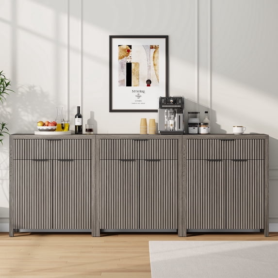 Laintene Storage Cabinet Set of 3, Sideboard Buffet Cabinet with Storage Drawer and Adjustable Shelf, 28" Wooden Accent Entryway TV Cabinet for Living Room, Gray Oak