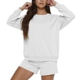 thumbnail image 1 of Laipiong 2 Piece Sets for Women 2026 Trendy Long Sleeve Solid Color Sweatshirt and Joggers Shorts Suits Casual Loose Fit Outfits short sets women 2 piece outfits vacation, 1 of 6