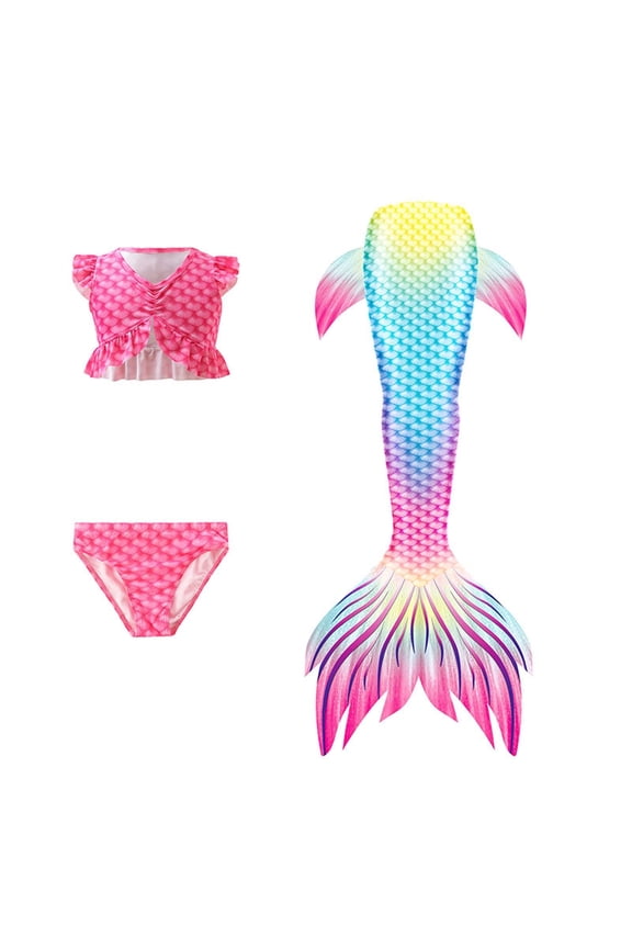 3 Piece Girls Swimsuits 2026 Summer Stylish Fish Tail Graphic Bathing Suits Hawaiian Beach Lightweight Comfy Bikini Sets