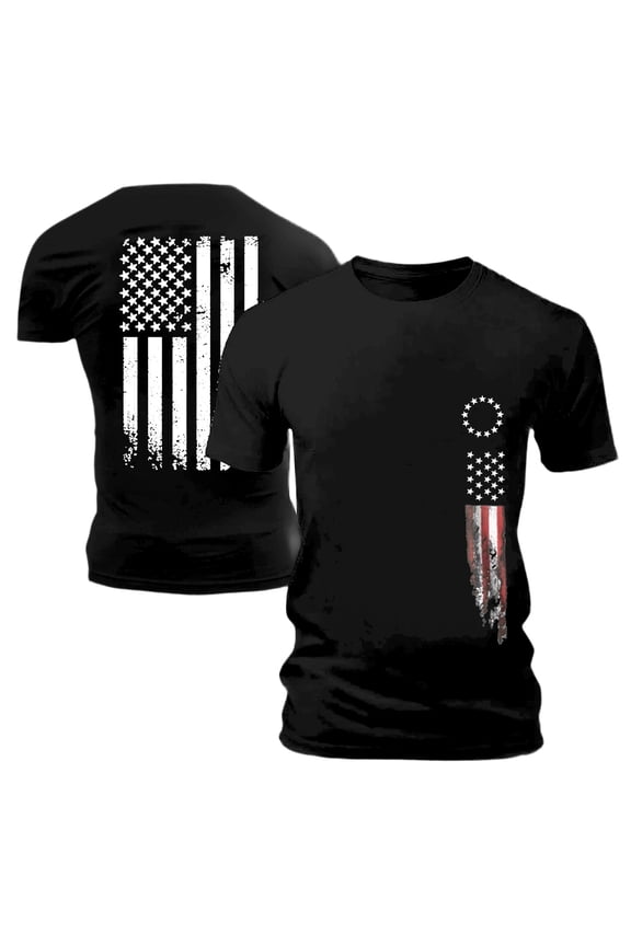 4th of July Festive Tee, Men's American Flag Patriotic Design Casual Summer Daily Wear Short Sleeve Top