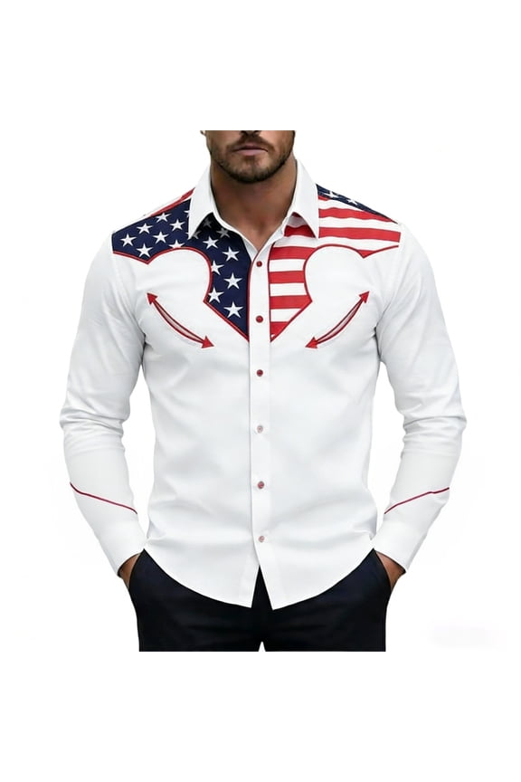American Eagle Graphic Shirt Men USA 250 Years Long Sleeve Button Up Patriotic Independence Day Casual Wear