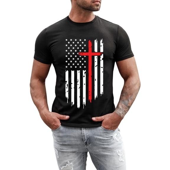 Laipiong American Flag Shirts for Men 4th of July Patriotic, USA National Holiday Casual Daily Short Sleeve Top