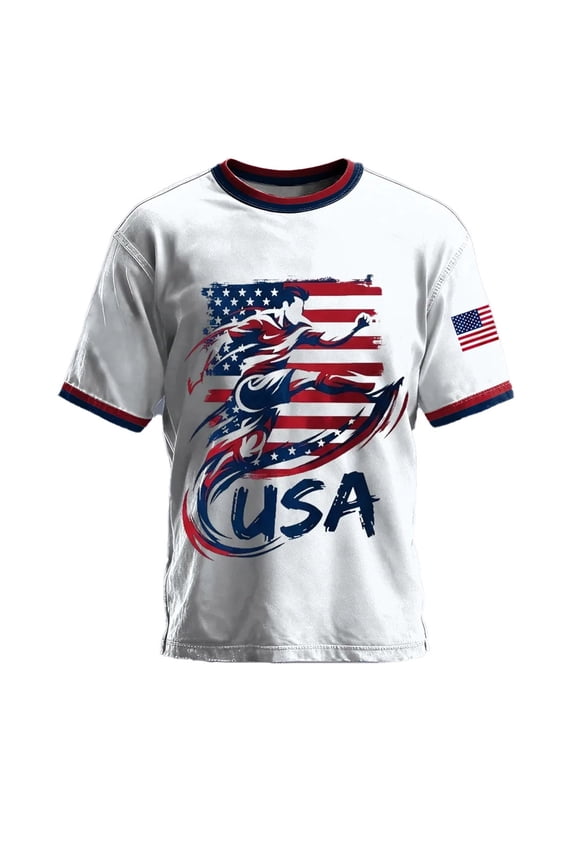 American Flag T-Shirt for Men America Independence Day Print Short Sleeved Crew Neck Tees Summer 2026 Casual Spring Clothes