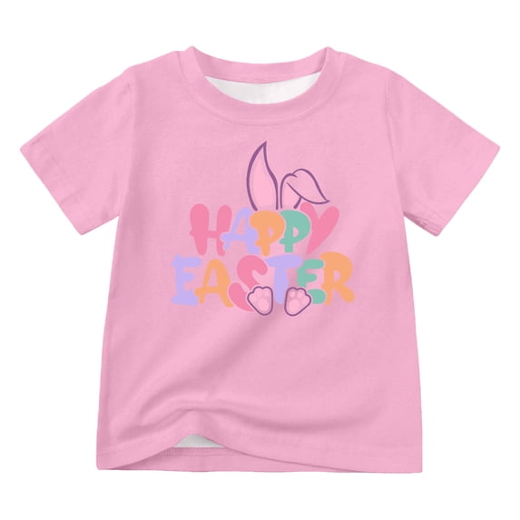 Laipiong Easter Shirts for Kids Boys Girls 2026 Funny Rabbit Egg Letter Graphic Short Sleeve Tops Trendy Casual Round Neck Classic Fit Tees