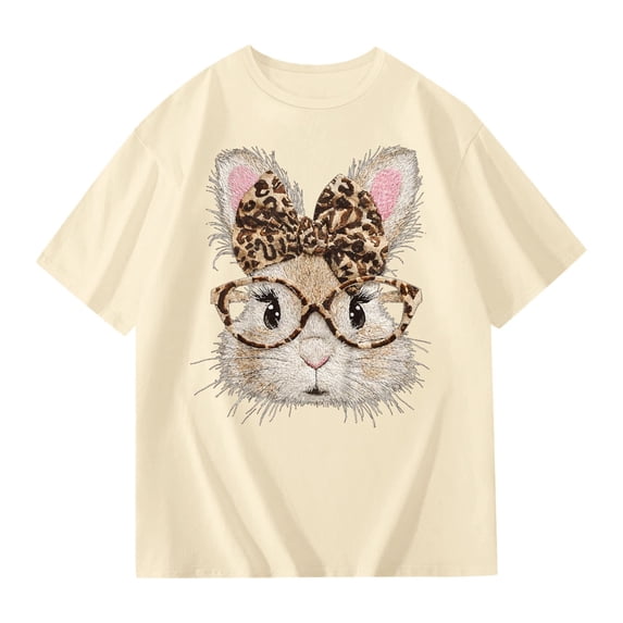 Laipiong Easter T Shirt for Girls Cute Bunny Bows Graphic Short Sleeve Casual Crewneck Tops Summer Trendy Relaxed Fit Blouses Tees