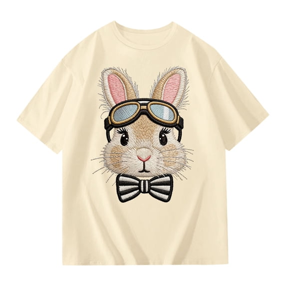 Laipiong Easter T Shirt for Girls Cute Bunny Bows Graphic Short Sleeve Casual Crewneck Tops Summer Trendy Relaxed Fit Blouses Tees