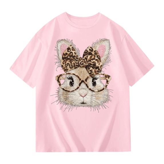 Laipiong Easter T Shirt for Girls Cute Bunny Bows Graphic Short Sleeve Casual Crewneck Tops Summer Trendy Relaxed Fit Blouses Tees