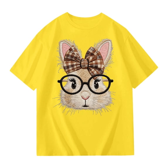 Laipiong Easter T Shirt for Girls Cute Bunny Bows Graphic Short Sleeve Casual Crewneck Tops Summer Trendy Relaxed Fit Blouses Tees