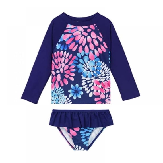 Laipiong Girl's 2 Piece Swimsuits Trendy Scale Printed Long Sleve Rash Guard High Waist Bathing Suits Summer Beach Bikini Sets with Cover Up