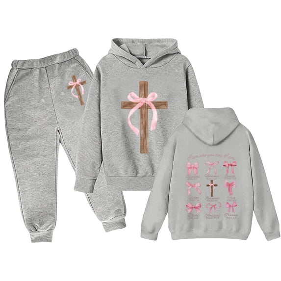 Laipiong Girls Casual Hoodie And Joggers Soft Loose Fit Two Piece Outfit For Toddler And Kids Playwear Light Gray 11-12
