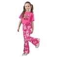 thumbnail image 1 of Laipiong Girls Outfits 2 Piece Valentine's Day Cute Cherry Bow Printed Short Sleeve Top with Flare Leg Pants Toddler Matching Sets, 1 of 3