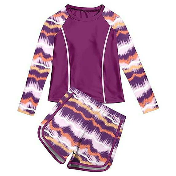 Laipiong Girls Rash Guard Swimsuits 2 Piece Summer Fashion 3D Printed UPF 50+ Rash Guard Bathing Suit Trendy Comfy Beach Vacation Swimwear