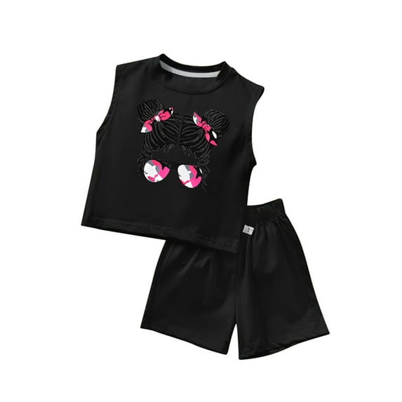 Laipiong Girls Summer Outfits 2 Piece Set Cute Toddler Tank Top And Shorts Casual Playwear Soft Breathable Comfortable Outfit For Baby Girl Black 2-3