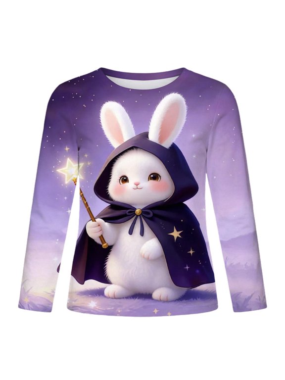 Happy Easter T Shirt Toddler Girls 2026 Fashion 3D Bunny Graphic Long Sleeve Crewneck Tops Soft Comgy Casual Trendy Loose Fit Blouses