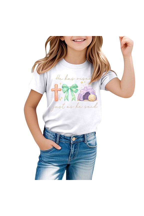 Happy Easter T Shirt Toddler Girls Cute Egg Bible Verse Christian Graphic Tees Short Sleeve Crewneck Holiday Religious Tops