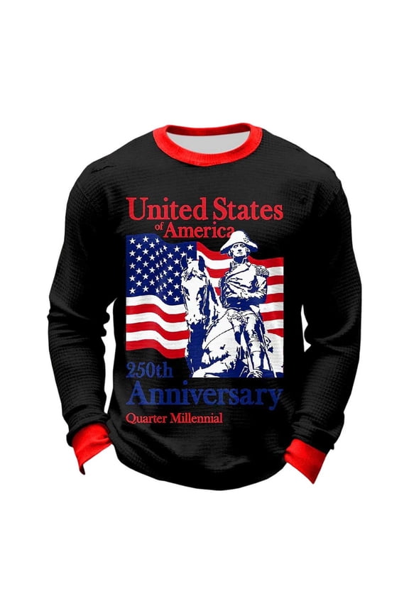Men Happy 4th of July Shirts Patriotic American Flag Print Long Sleeve Crewneck Tee Tops Stylish Casual Summer Clothes 2026 Outfits