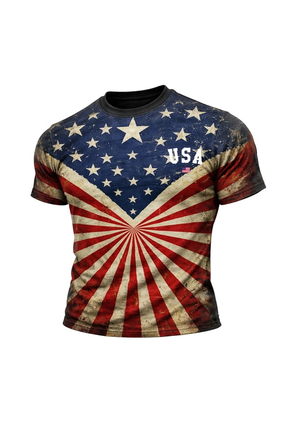 Men's American Flag 4th of July Shirts USA Patriotic Short Sleeve Crew Neck Casual Tops for Summer Adventures