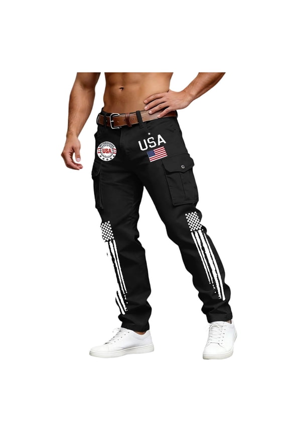 Men's USA Print American Flag Print Cargo Pants Casual Stretch Pants for 4th Of July Patriotic Wear