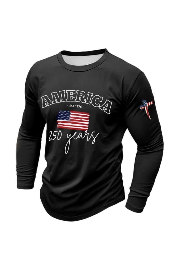 Mens American Flag T-Shirt 4th of July Graphic Commemorative Crewneck Long Sleeved Tees Independence Day Trendy Casual Vacation Outfits