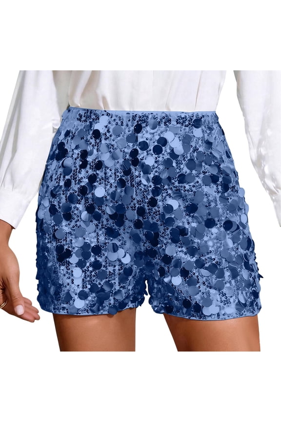 Sequin Shorts for Women Elastic High Waisted Festive Nightlife Shorts with Shine for Party Clubwear and Events