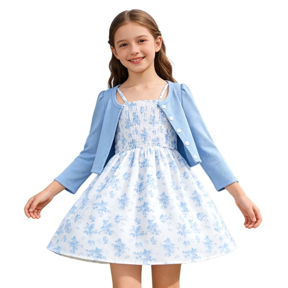 Laipiong Toddler Girls 2-Piece Outfits Cute Butterfly Print Sleeveless Dress and Cardigan Matching Sets Lightweight and Coordinating Clothes