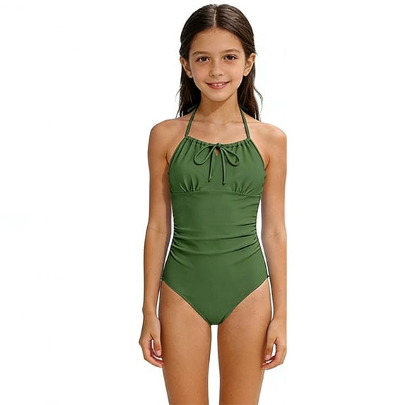 Laipiong Toddler Girls SwimSuits One Piece Summer Hawaiian Beach Rash Guard Swimsuit Adjustable Strappy Solid Comfy Bathing Sets