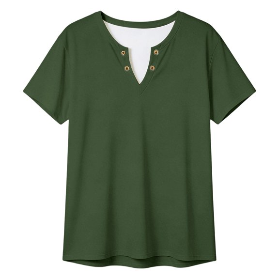 Laipiong Women Plus Size Tops 2026 Trendy Button Up V-Neck Short Sleeved Pullover Tee Shirts Dressy Casual Classic Fit Workout Clothes