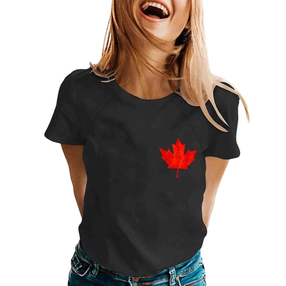 Laipiong Women's Canadian T Shirts 2026 Summer Trendy Maple Leaf Graphic Casual Short Sleeve Basic Tees Comfortable Breathable Beach Vacation Clothes