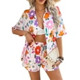 thumbnail image 1 of Laipiong Women's Casual Shorts Set Boho Floral Printed Short Sleeve Button Down Cropped Outfits Summer Beach Wear Suits 2 piece outfits for women, 1 of 7