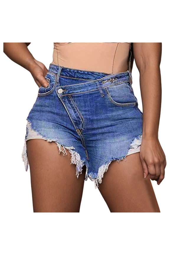 Laipiong Women's Denim Shorts Stylish High Waisted Design for Daily Casual Wear Irregular Hemline Summer Jean Pants