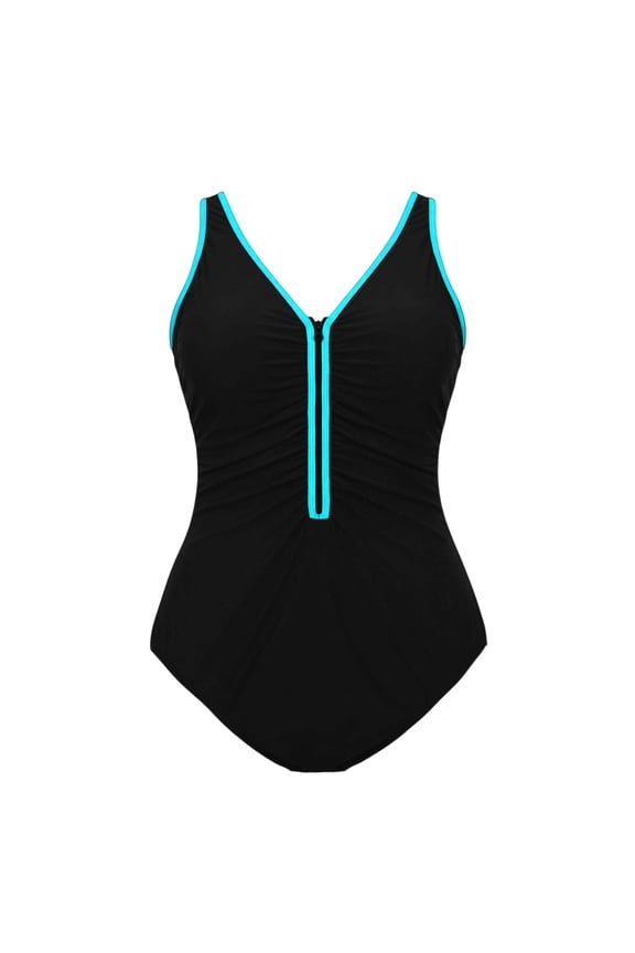 Women's Plus Size Swimsuit One Piece Tummy Control Half Zipper V Neck Bikini Bathing Suits Slimming Summer Beach Vacation Clothes