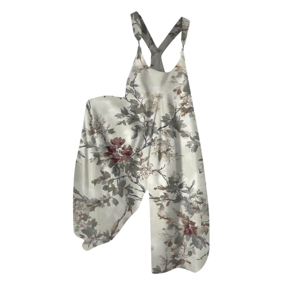 Laipiong Women's Summer Boho Overalls Casual Dressy 2026 Floral Print Wide Leg Baggy Jumpsuits Stretchy Loose Beach Vacation One Piece Outfits