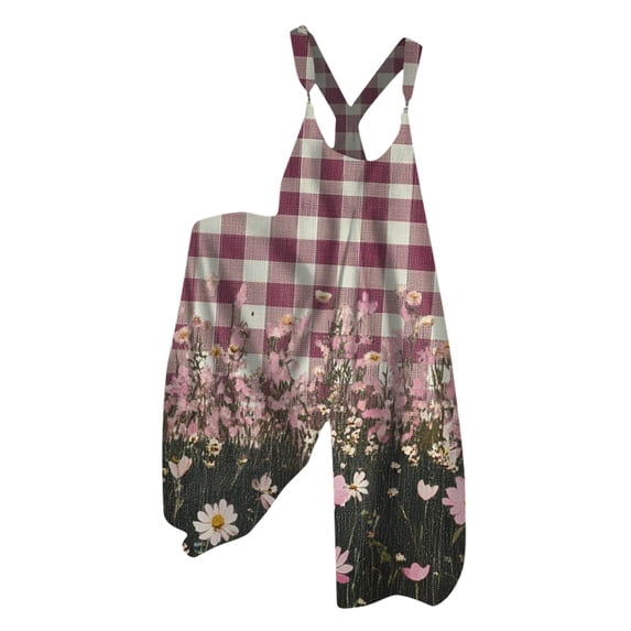Laipiong Women's Summer Boho Overalls Casual Dressy 2026 Floral Print Wide Leg Baggy Jumpsuits Stretchy Loose Beach Vacation One Piece Outfits