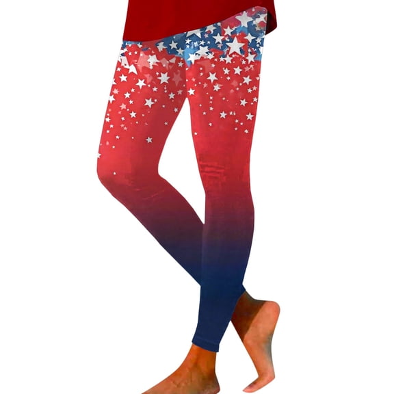 Laipiong Women's USA Flag Print Leggings High Waist Casual Design for Patriotic Independence Day Wear