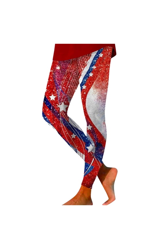 Women's USA Flag Star Print Yoga Pants High Waist Compression Pants for Patriotic Independence Day