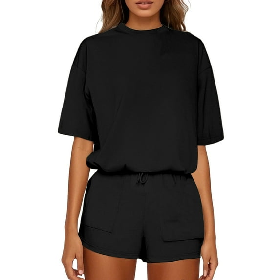 Laipiong Womens 2 Piece Short Sets Lightweight Summer Casual Solid Tops and Shorts Suits Trendy Loose Fit Workout Outfits short sets for women 2 piece