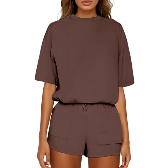 Laipiong Womens 2 Piece Short Sets Lightweight Summer Casual Solid Tops and Shorts Suits Trendy Loose Fit Workout Outfits womens 2 piece outfits