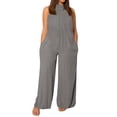 thumbnail image 1 of Laipiong Womens Plus Size Jumpsuits 2026 Summer Casual Sleeveless Solid Color Wide Leg Rompers Baggy Stretchy Loose Fit Overalls with Pockets, 1 of 5