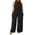 thumbnail image 1 of Laipiong Womens Plus Size Jumpsuits 2026 Summer Casual Sleeveless Solid Color Wide Leg Rompers Baggy Stretchy Loose Fit Overalls with Pockets, 1 of 5