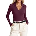 thumbnail image 1 of Laipiong Womens Tops 2026 Elegant Collar V-Neck Long Sleeve Slim Fitted Ribbed Knit T Shirts Basic Fall Winter Casual Going Out Vacation Clothes, 1 of 4