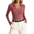thumbnail image 1 of Laipiong Womens Tops 2026 Elegant Collar V-Neck Long Sleeve Slim Fitted Ribbed Knit T Shirts Basic Fall Winter Casual Going Out Vacation Clothes, 1 of 5