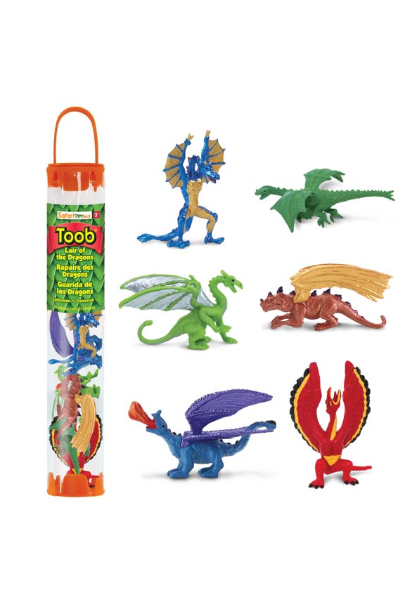 . Lair Of The Dragons Collection 1 Designer Toob - 6 Miniature Dragon Figures for Fantasy Themed Play, Boys, Girls & Kids Ages 3+