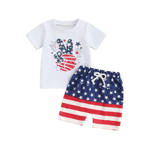 Lairauiy Baby Boy 4th of July Outfits Short Sleeve Gesture Print Tops + Shorts Set Toddler Summer Clothes,Sizes 0-3 years old